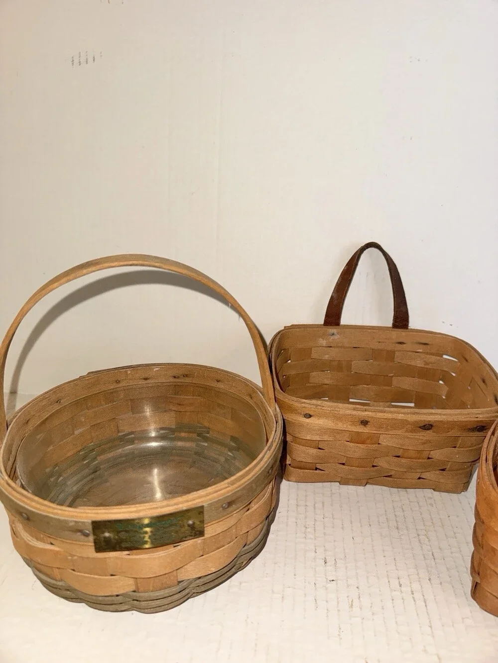 Vintage Longaberger Basket Lot of 3 Signed 1985 Handwoven Dresden Ohio USA